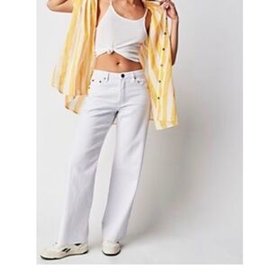 One Teaspoon Jackson Mid Waist Wide Leg Raw Hem Jeans